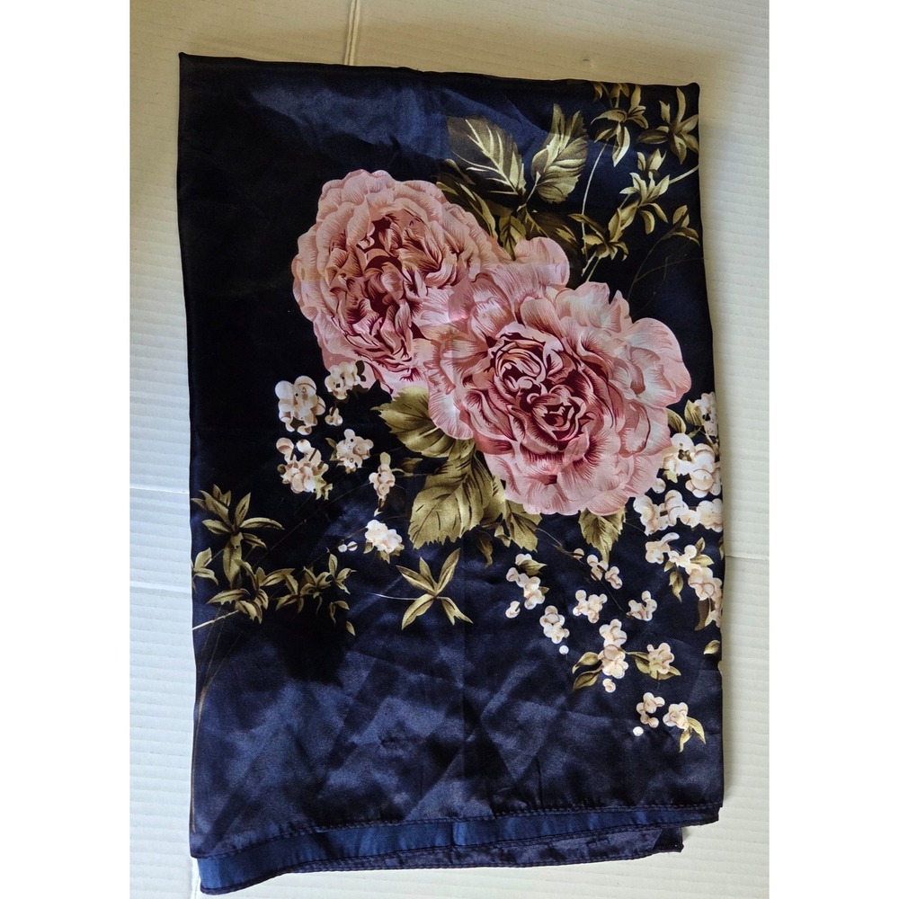 Corciova Large 35" Square Satin Scarf - Floral Print Silk-Feel Wrap/Scarf